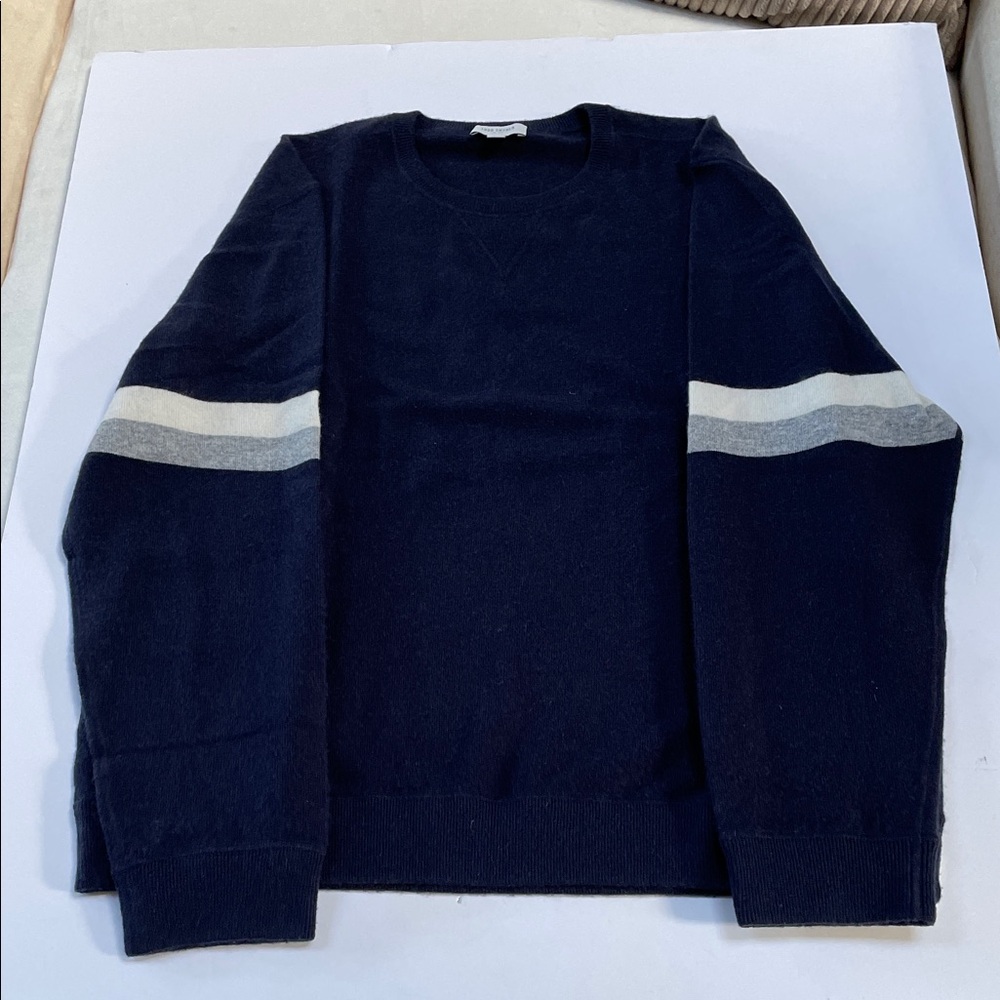 Todd Snyder Navy Crewneck Sweater with Light Gray Stripes